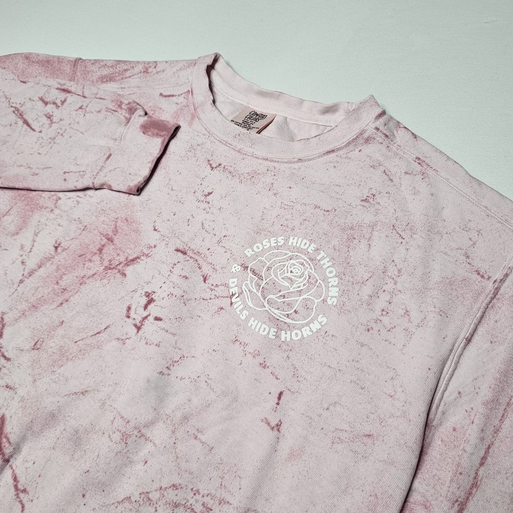 Carly Pearce Roses Hide Thorns Comfort Colors Pink Crewneck Sweatshirt Large